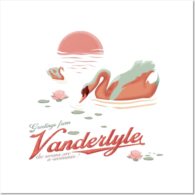 Greetings from Vanderlyle (The Swans are a-swimmin') Wall Art by frayedalice